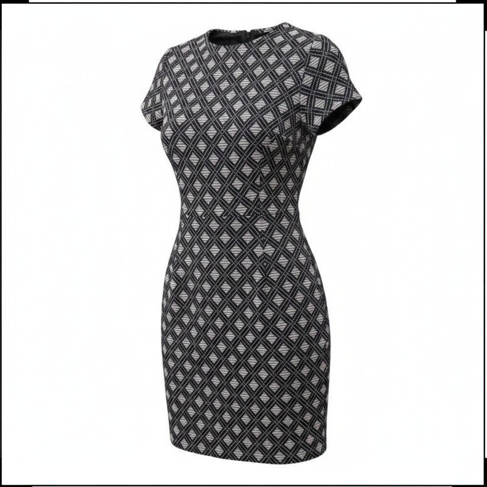 Banana Republic Geometric Diamond Sheath Dress Womens 0 Black White Workwear